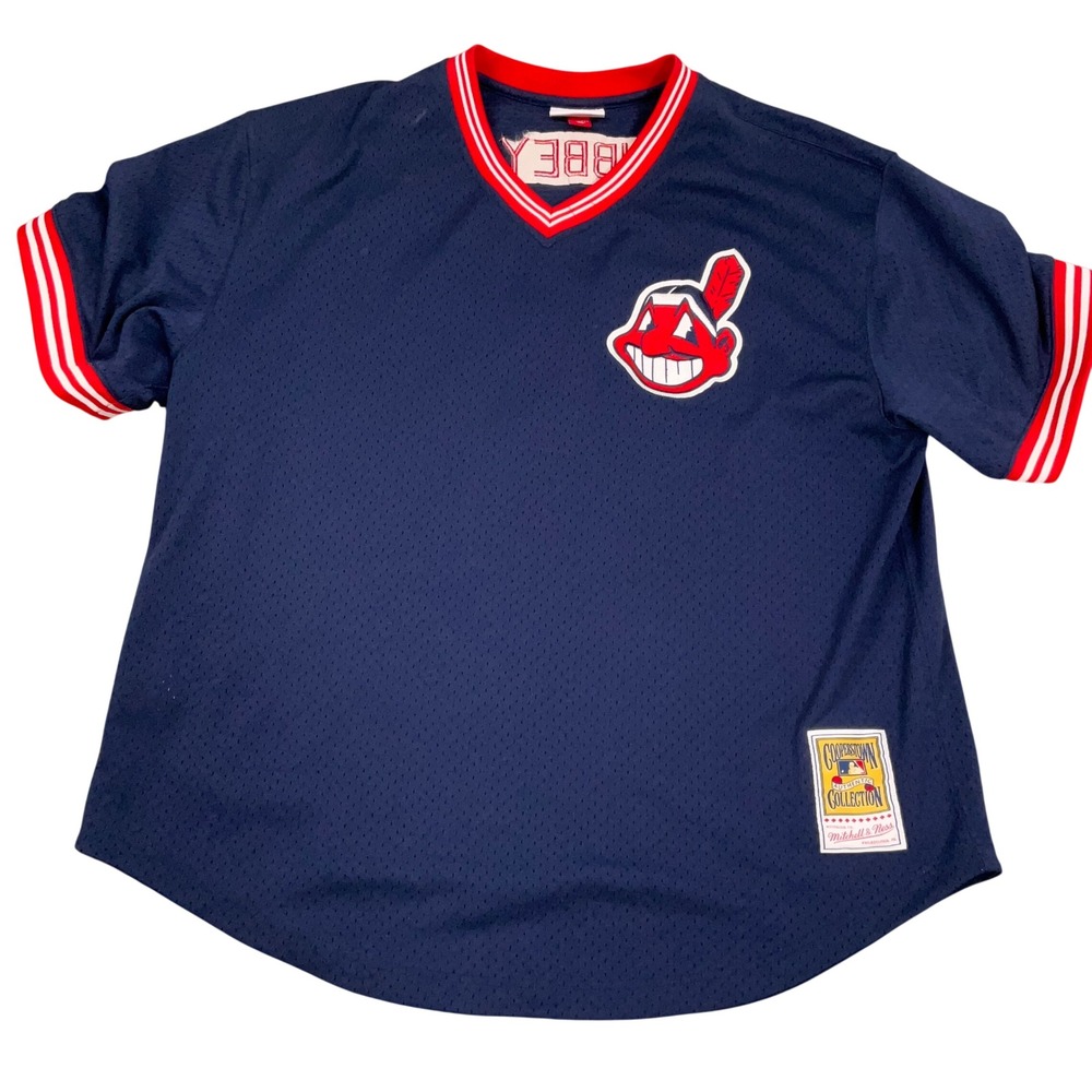 Mitchell & Ness Jersey Mens 2XL 52 Navy Chief Wahoo Cooperstown 1986 Joe Carter